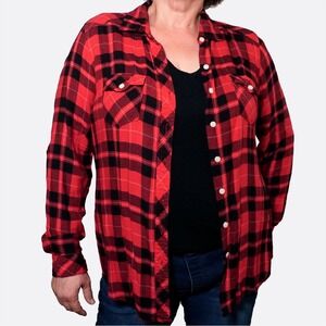 Torrid Red Plaid Rayon Lizzie Button-Up Shirt 1X Plus Size Fall Grunge‎